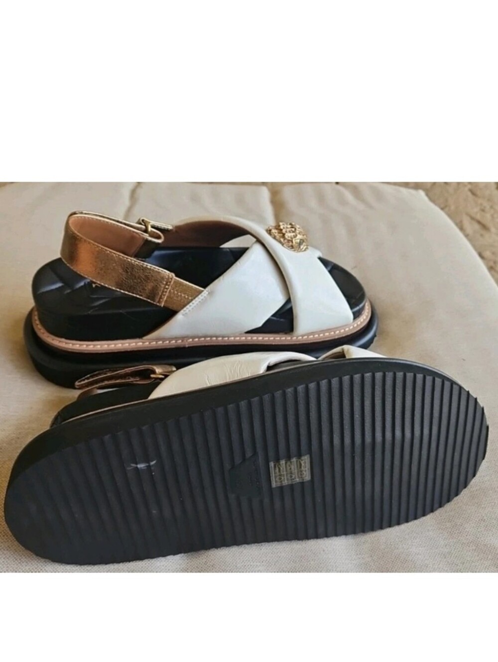 Kurt Geiger London Orson Cross Strap Leather Platform Sandals White Gold EU40, 9 - Picture 12 of 12